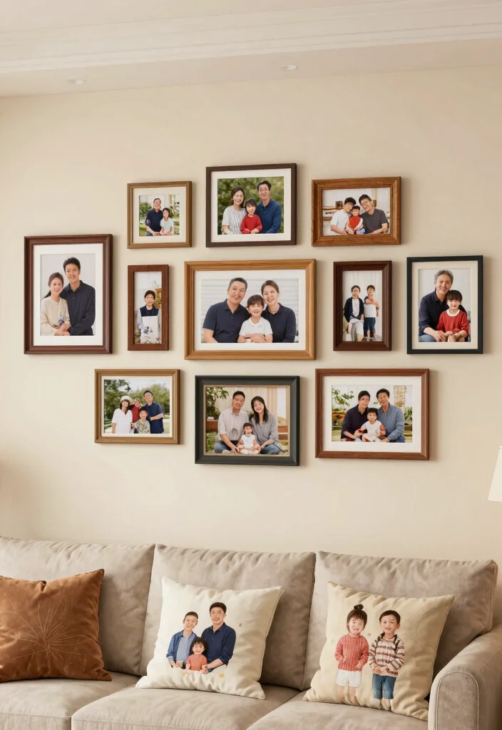 16 Living Room Art Wall Ideas for Gallery Inspired Displays 10 16 Living Room Art Wall Ideas for Gallery Inspired Displays - 9. Family Photo Wall 1