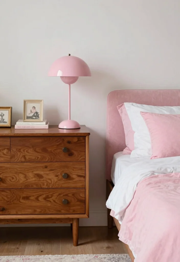 16 Pink and Wood Bedroom Ideas for a Soft Warm Balance 12 16 Pink and Wood Bedroom Ideas for a Soft Warm Balance - 11. Combining Modern and Vintage Elements 1