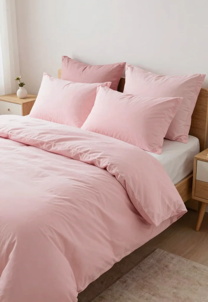 16 Pink and Wood Bedroom Ideas for a Soft Warm Balance 13 16 Pink and Wood Bedroom Ideas for a Soft Warm Balance - 12. Pink Bedding with Wood Accents 1