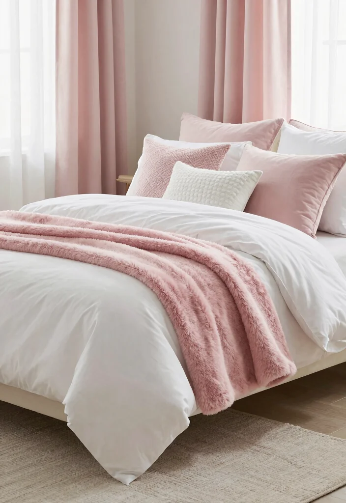 16 Pink and Wood Bedroom Ideas for a Soft Warm Balance 4 16 Pink and Wood Bedroom Ideas for a Soft Warm Balance - 3. Layered Textiles in Pink and White 1