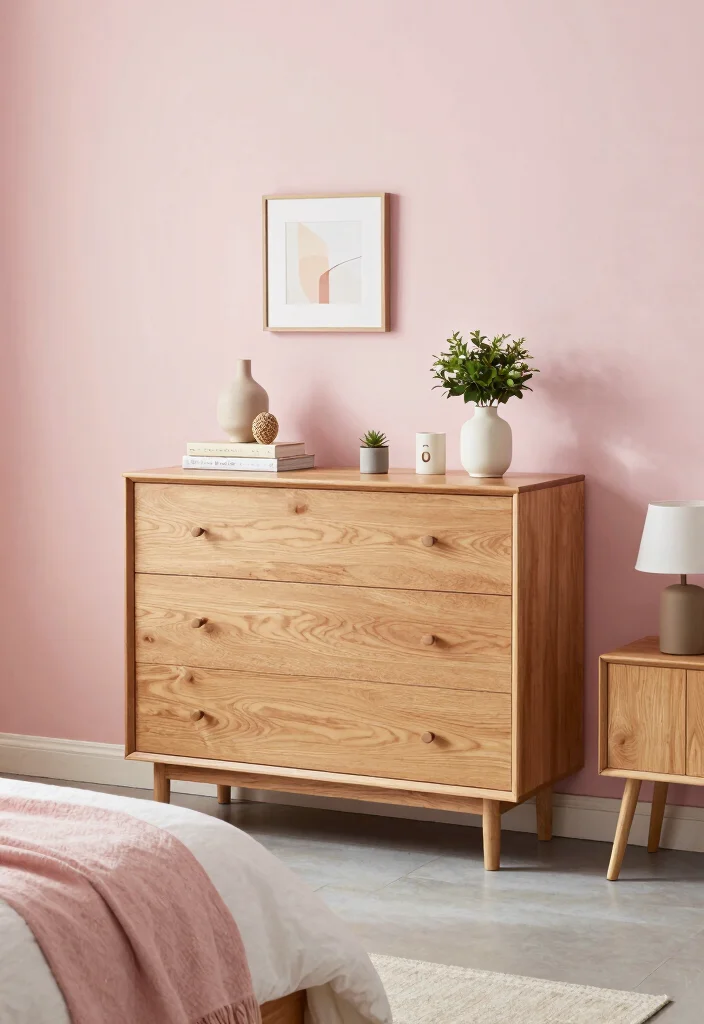 16 Pink and Wood Bedroom Ideas for a Soft Warm Balance 5 16 Pink and Wood Bedroom Ideas for a Soft Warm Balance - 4. Wood Accent Furniture with Pink Decor 1