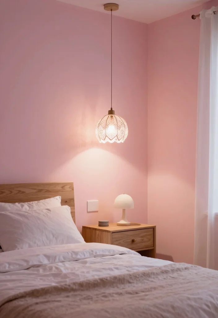 16 Pink and Wood Bedroom Ideas for a Soft Warm Balance 6 16 Pink and Wood Bedroom Ideas for a Soft Warm Balance - 5. Soft Pink Lighting Fixtures 1