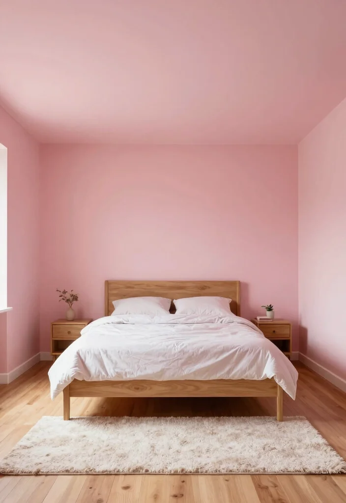 16 Pink and Wood Bedroom Ideas for a Soft Warm Balance 10 16 Pink and Wood Bedroom Ideas for a Soft Warm Balance - 9. Pink Ceiling Accents and Wooden Floors 1