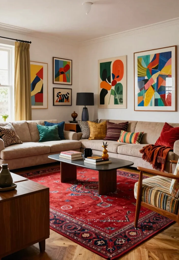 16 Red Rug Living Room Decor Ideas: Statement Color Pop 11 16 Red Rug Living Room Decor Ideas: Statement Color Pop - 10. Eclectic Mix 1