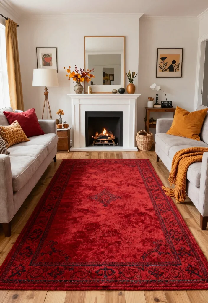 16 Red Rug Living Room Decor Ideas: Statement Color Pop 13 16 Red Rug Living Room Decor Ideas: Statement Color Pop - 12. Seasonal Swaps 1