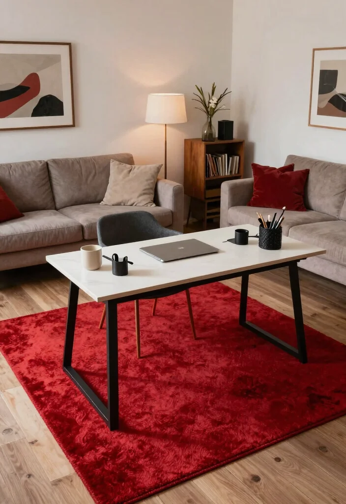 16 Red Rug Living Room Decor Ideas: Statement Color Pop 14 16 Red Rug Living Room Decor Ideas: Statement Color Pop - 13. Functional Spaces 1
