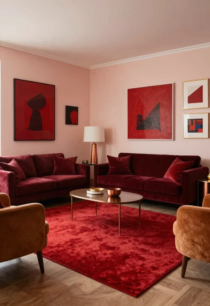 16 Red Rug Living Room Decor Ideas: Statement Color Pop 3 16 Red Rug Living Room Decor Ideas: Statement Color Pop - 2. Monochromatic Magic 1