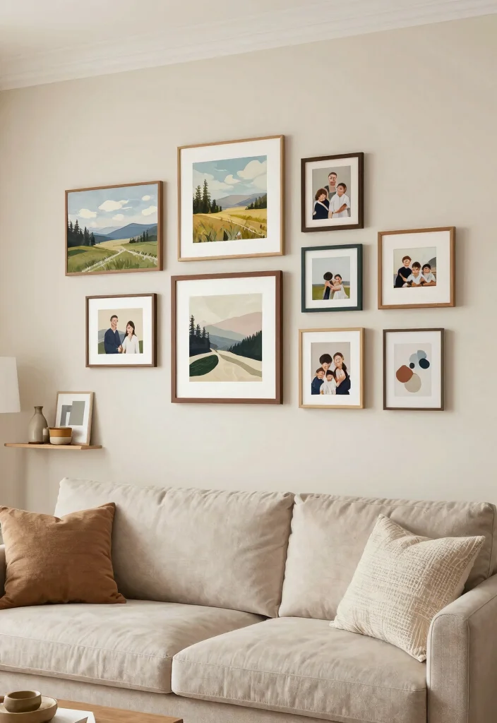 16 Soft Living Room Ideas: Calm, Cozy, and Inviting 11 16 Soft Living Room Ideas: Calm, Cozy, and Inviting - 10. Personalize with Wall Art 1