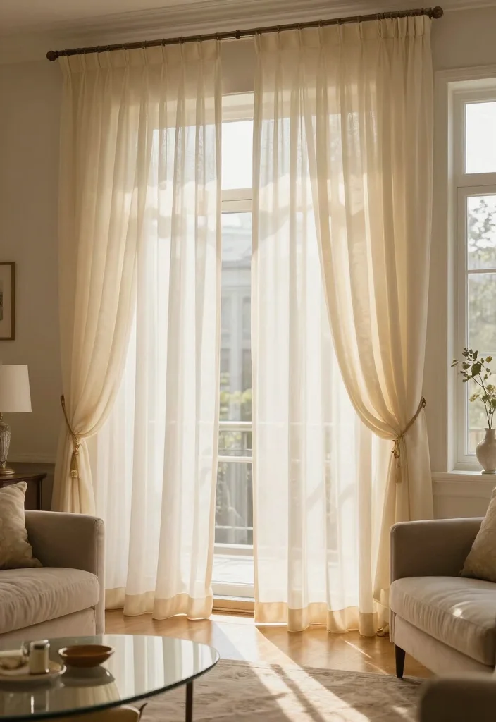 16 Soft Living Room Ideas: Calm, Cozy, and Inviting 10 16 Soft Living Room Ideas: Calm, Cozy, and Inviting - 9. Use Elegant Drapery 1