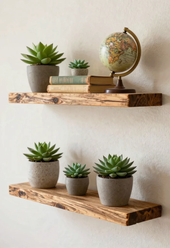 16 Wall Shelf Decor Living Room Ideas: Practical and Chic 2 16 Wall Shelf Decor Living Room Ideas: Practical and Chic - 1. Rustic Floating Shelves 1
