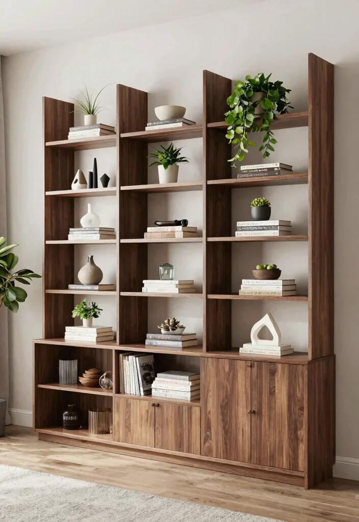 16 Wall Shelf Decor Living Room Ideas: Practical and Chic 16 16 Wall Shelf Decor Living Room Ideas: Practical and Chic - 15. Multi-Level Shelving Units 1
