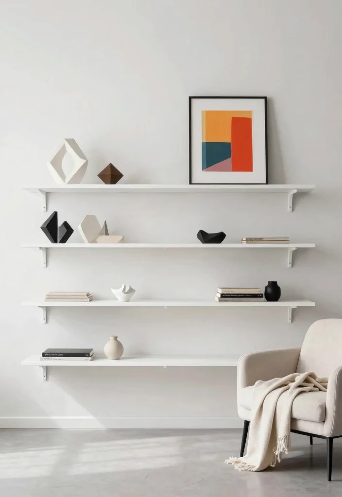 16 Wall Shelf Decor Living Room Ideas: Practical and Chic 3 16 Wall Shelf Decor Living Room Ideas: Practical and Chic - 2. Minimalist Modern Shelves 1