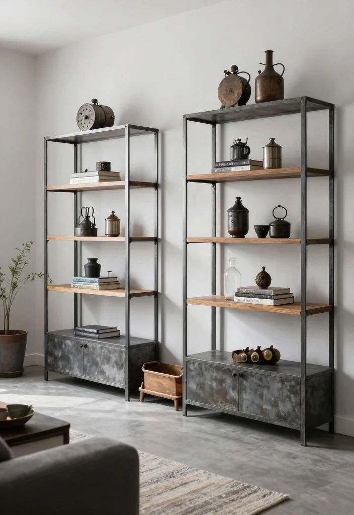 16 Wall Shelf Decor Living Room Ideas: Practical and Chic 7 16 Wall Shelf Decor Living Room Ideas: Practical and Chic - 6. Industrial Metal Shelves 1