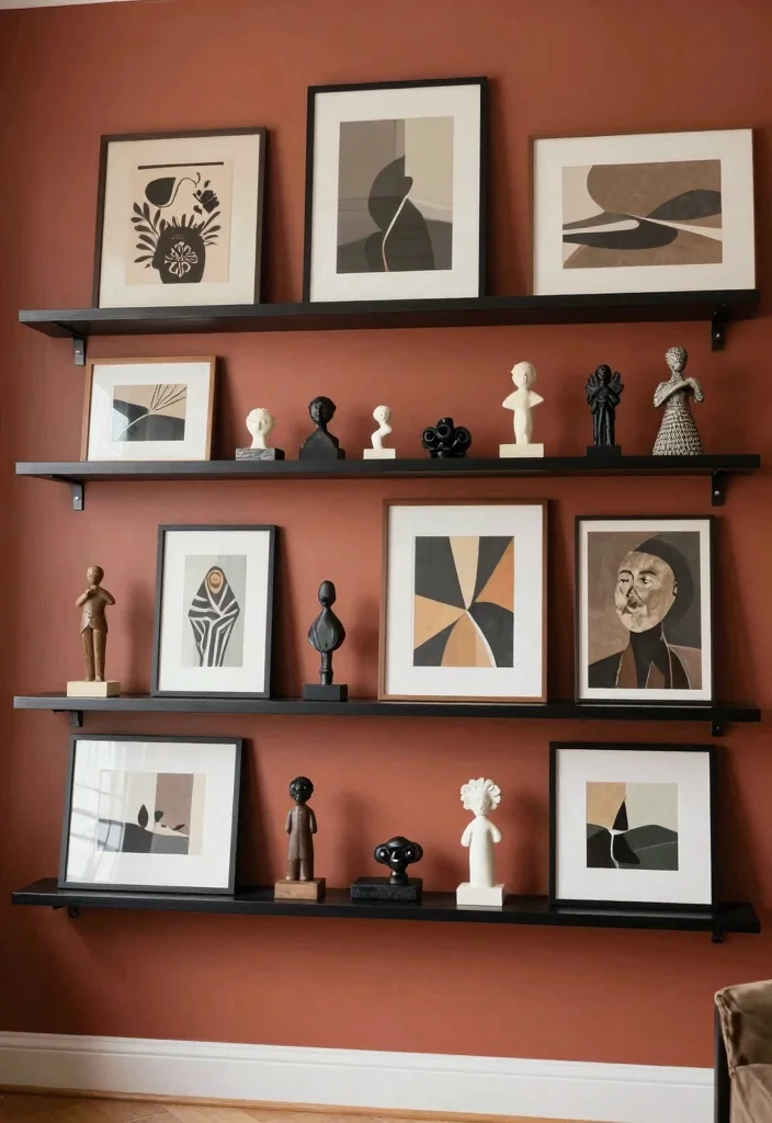 16 Wall Shelf Decor Living Room Ideas: Practical and Chic 9 16 Wall Shelf Decor Living Room Ideas: Practical and Chic - 8. Display Shelves for Art 1