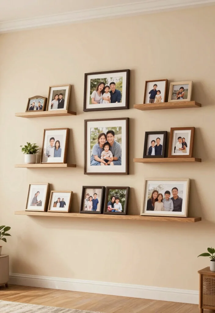 16 Wall Shelf Decor Living Room Ideas: Practical and Chic 10 16 Wall Shelf Decor Living Room Ideas: Practical and Chic - 9. Family Photo Gallery 1