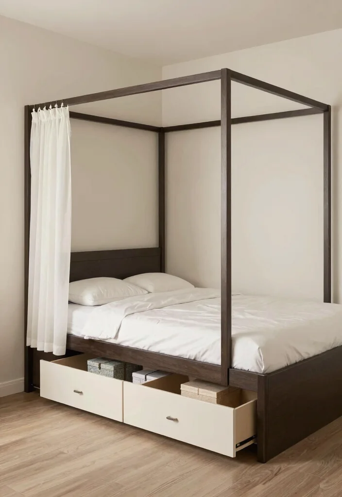 17 Bedroom Ideas Canopy Bed That Feel Dreamy and Elegant 12 17 Bedroom Ideas Canopy Bed That Feel Dreamy and Elegant - 11. Stylish Storage 1