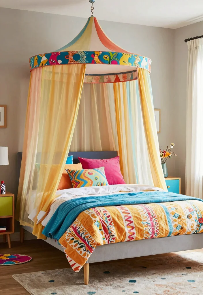 17 Bedroom Ideas Canopy Bed That Feel Dreamy and Elegant 16 17 Bedroom Ideas Canopy Bed That Feel Dreamy and Elegant - 15. Colorful Canopy 1