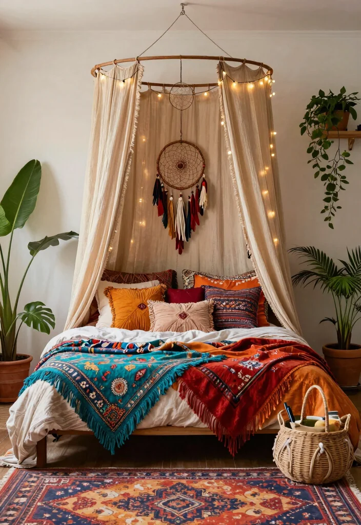 17 Bedroom Ideas Canopy Bed That Feel Dreamy and Elegant 3 17 Bedroom Ideas Canopy Bed That Feel Dreamy and Elegant - 2. Bohemian Bliss 1