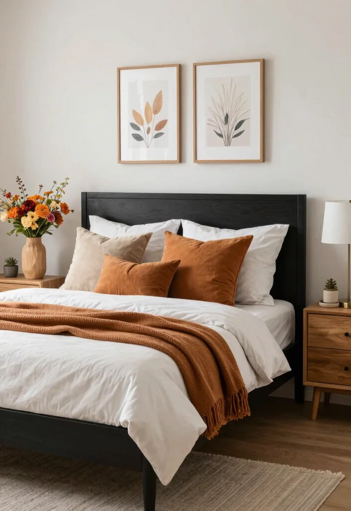 17 Black and Oak Bedroom Ideas: Modern Natural Elegance - 16. Seasonal Decor Changes 1