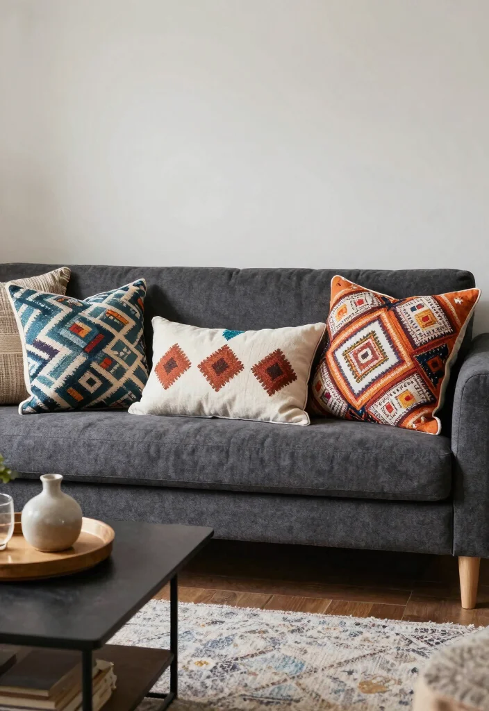 17 Dark Gray Sofa Living Room Ideas Modern and Versatile 12 17 Dark Gray Sofa Living Room Ideas Modern and Versatile - 11. Artistic Throw Pillows 1