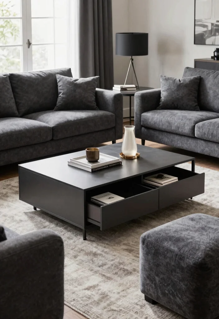 17 Dark Gray Sofa Living Room Ideas Modern and Versatile 14 17 Dark Gray Sofa Living Room Ideas Modern and Versatile - 13. Functional Furniture Choices 1