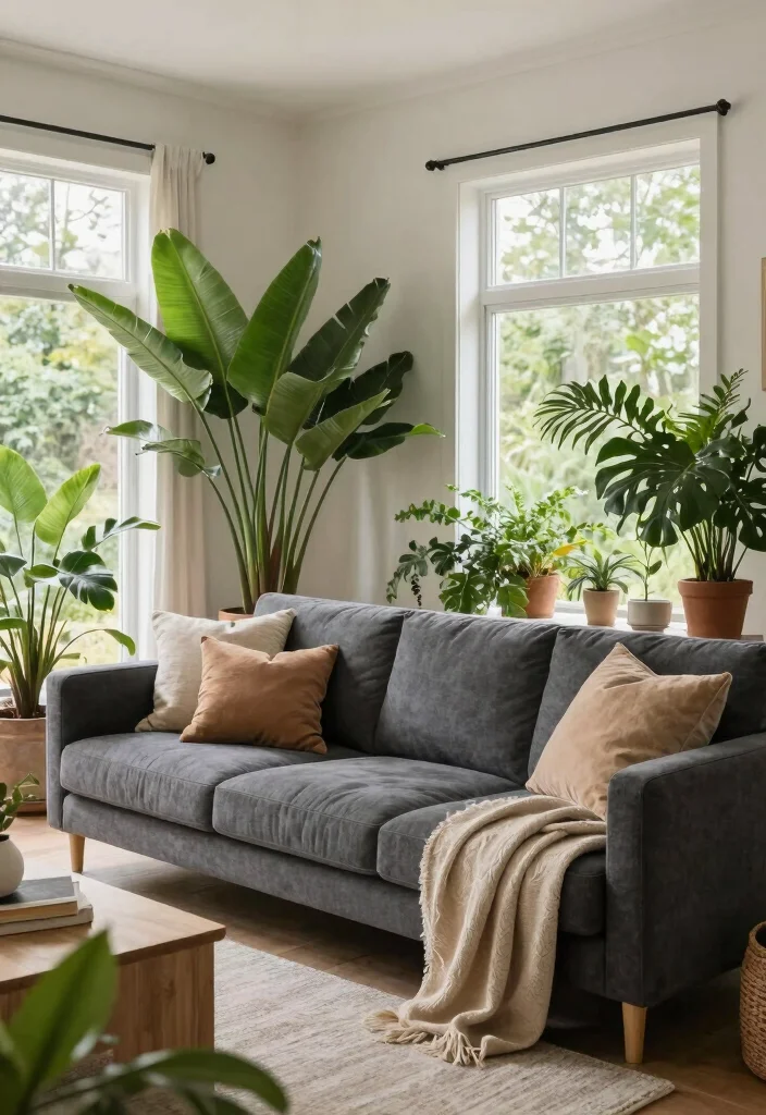 17 Dark Gray Sofa Living Room Ideas Modern and Versatile 16 17 Dark Gray Sofa Living Room Ideas Modern and Versatile - 15. Outdoor-Inspired Living Rooms 1