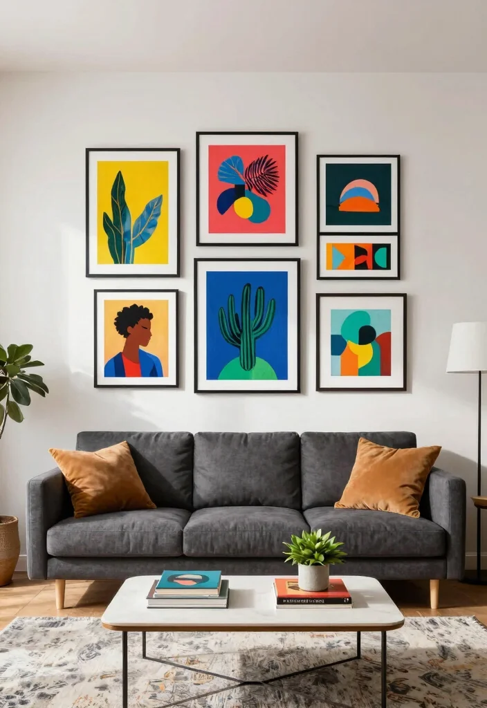 17 Dark Gray Sofa Living Room Ideas Modern and Versatile 9 17 Dark Gray Sofa Living Room Ideas Modern and Versatile - 8. Bold Artwork as a Focal Point 1