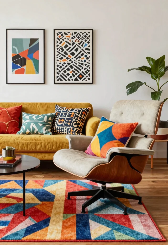 17 Eames Lounge Chair Living Room Ideas: Iconic Modern Comfort 12 17 Eames Lounge Chair Living Room Ideas: Iconic Modern Comfort - 11. Playful Patterns 1
