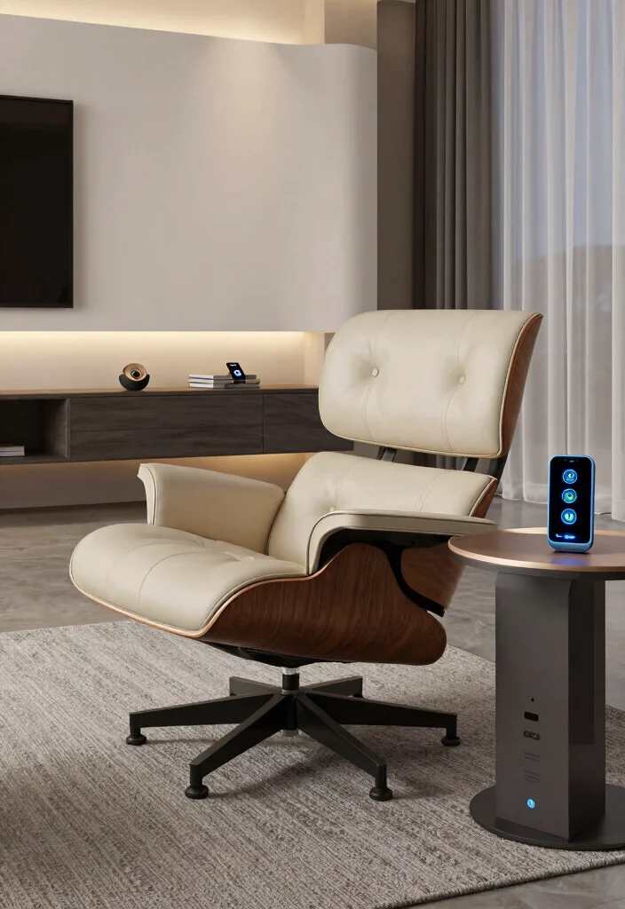 17 Eames Lounge Chair Living Room Ideas: Iconic Modern Comfort 16 17 Eames Lounge Chair Living Room Ideas: Iconic Modern Comfort - 15. Smart Technology Integration 1