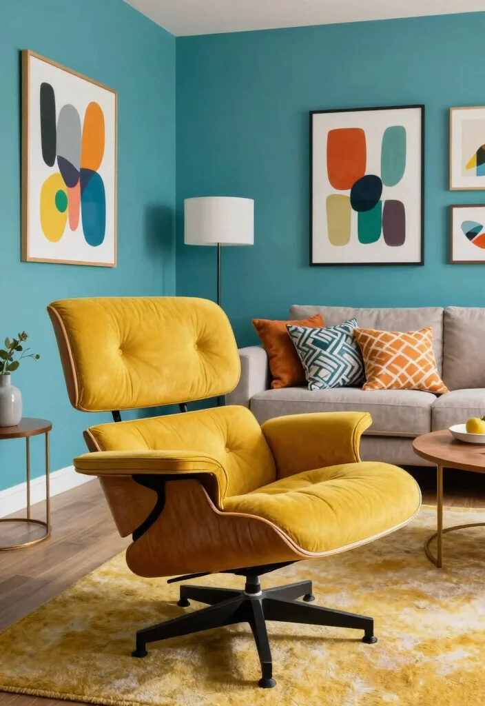 17 Eames Lounge Chair Living Room Ideas: Iconic Modern Comfort 4 17 Eames Lounge Chair Living Room Ideas: Iconic Modern Comfort - 3. Bold Color Combinations 1