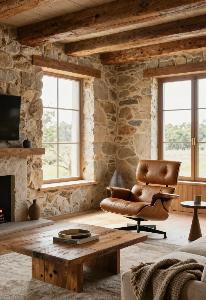 17 Eames Lounge Chair Living Room Ideas: Iconic Modern Comfort 9 17 Eames Lounge Chair Living Room Ideas: Iconic Modern Comfort - 8. Modern Rustic Fusion 1