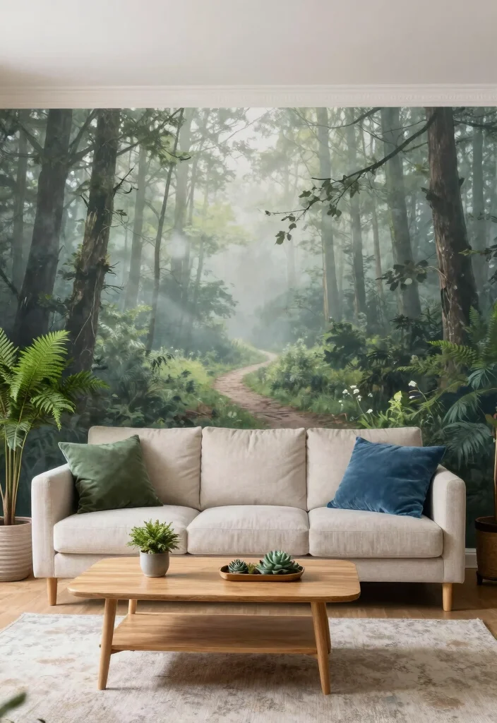 17 Living Room Wall Mural Ideas Artistic Statement Decor - 1. Nature's Embrace 1