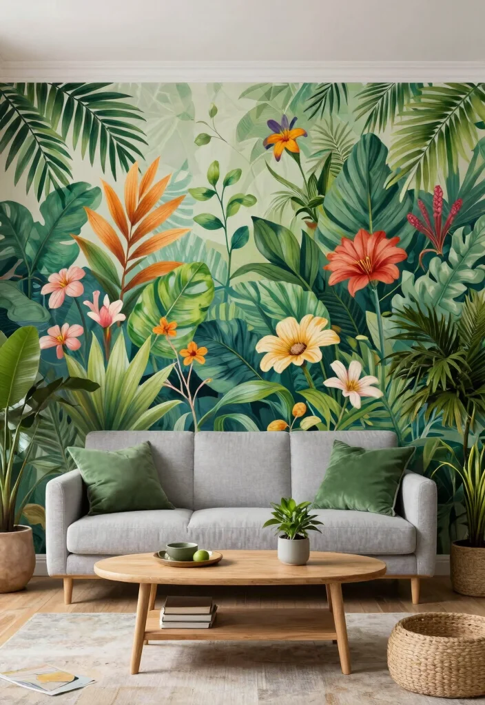 17 Living Room Wall Mural Ideas Artistic Statement Decor - 9. Botanical Bliss 1