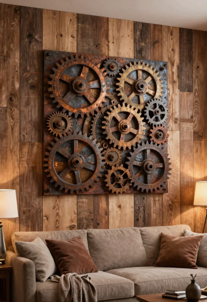 17 Metal Wall Decor Living Room Ideas: Modern Industrial Edge 12 17 Metal Wall Decor Living Room Ideas: Modern Industrial Edge - 11. Reclaimed Metal Art 1