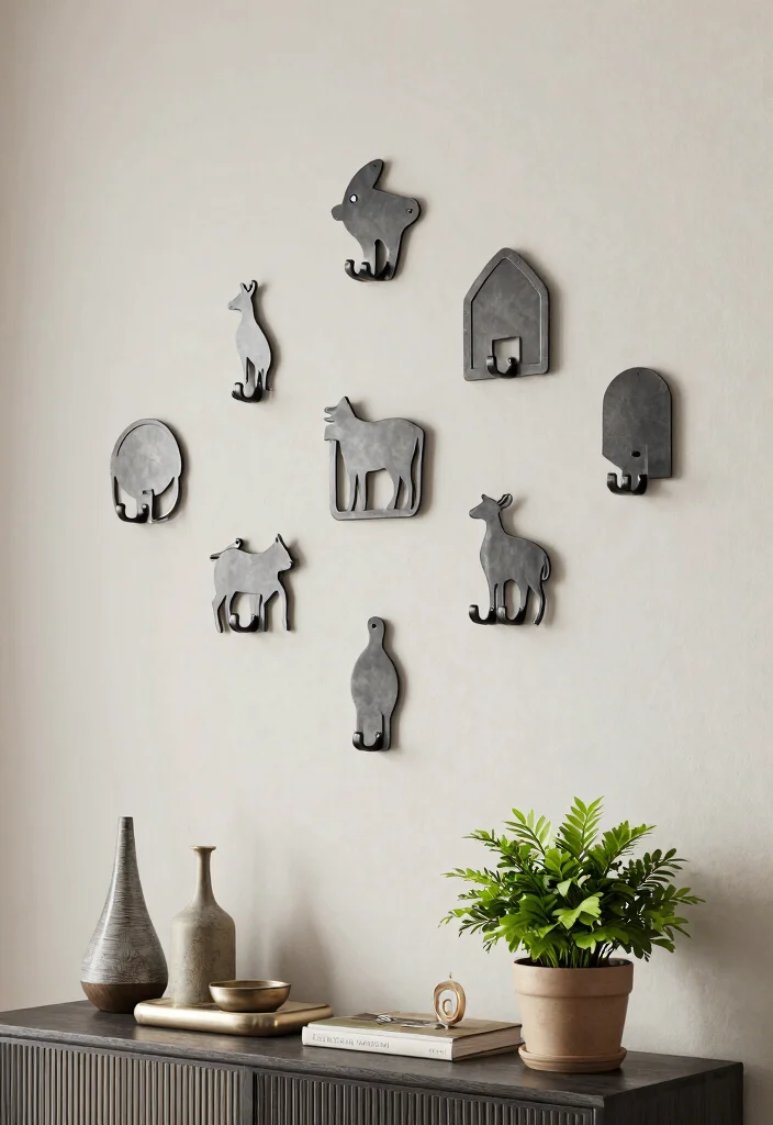 17 Metal Wall Decor Living Room Ideas: Modern Industrial Edge 13 17 Metal Wall Decor Living Room Ideas: Modern Industrial Edge - 12. Metal Wall Hooks 1