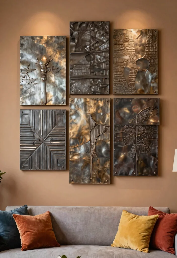 17 Metal Wall Decor Living Room Ideas: Modern Industrial Edge 7 17 Metal Wall Decor Living Room Ideas: Modern Industrial Edge - 6. Artistic Metal Wall Panels 1