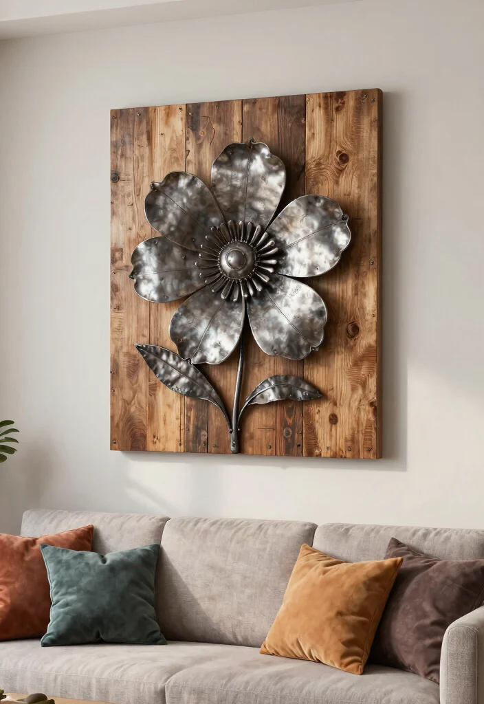 17 Metal Wall Decor Living Room Ideas: Modern Industrial Edge 10 17 Metal Wall Decor Living Room Ideas: Modern Industrial Edge - 9. Metal Art with Mixed Media 1