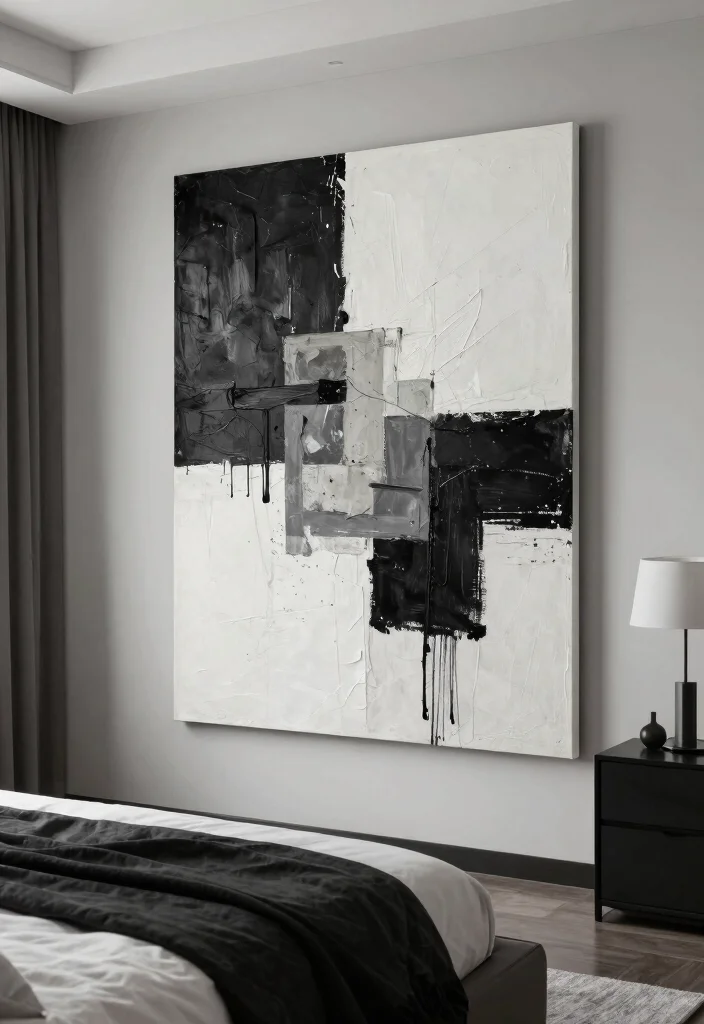 17 Painting Ideas on Canvas for Bedroom Artistic Touch 15 17 Painting Ideas on Canvas for Bedroom Artistic Touch - 14. Monochrome Mixed Media 1