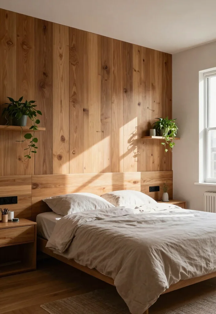 18 Bedroom Back Wall Design Ideas: Stylish Focal Points 5 18 Bedroom Back Wall Design Ideas: Stylish Focal Points - 4. Natural Wood Paneling 1