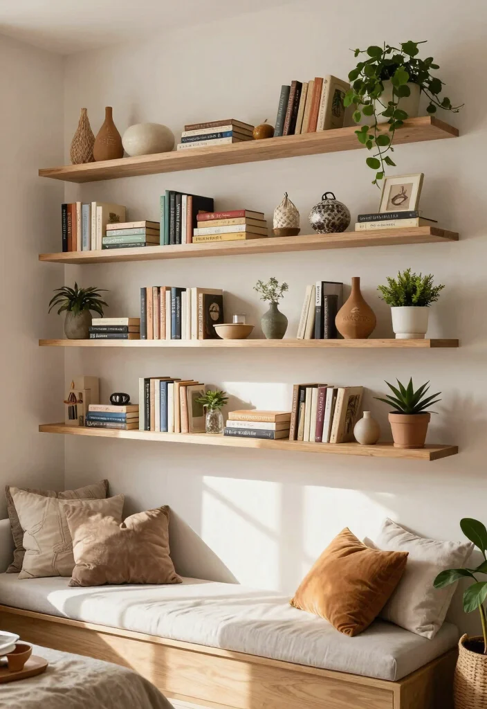 18 Bedroom Back Wall Design Ideas: Stylish Focal Points 7 18 Bedroom Back Wall Design Ideas: Stylish Focal Points - 6. Floating Shelves 1