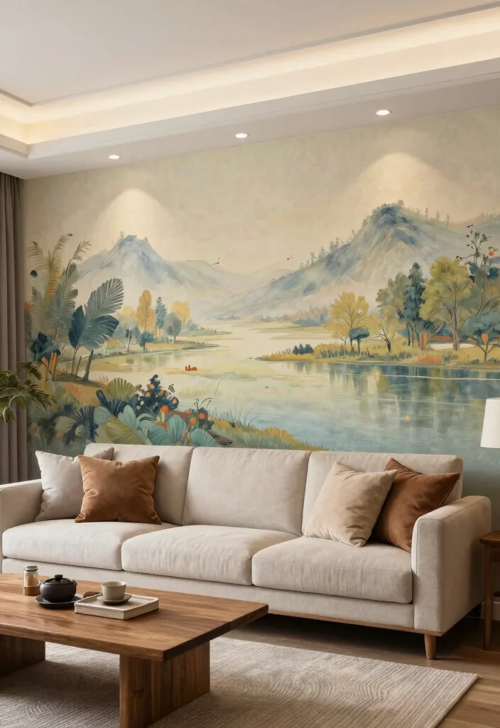 18 Blank Wall Ideas for a Stunning Living Room 11 18 Blank Wall Ideas for a Stunning Living Room - 10. Statement Mural or Wallpaper 1