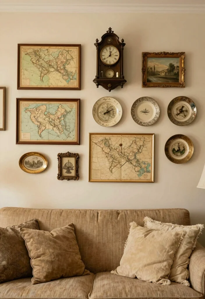 18 Blank Wall Ideas for a Stunning Living Room 13 18 Blank Wall Ideas for a Stunning Living Room - 12. Vintage and Antique Finds 1