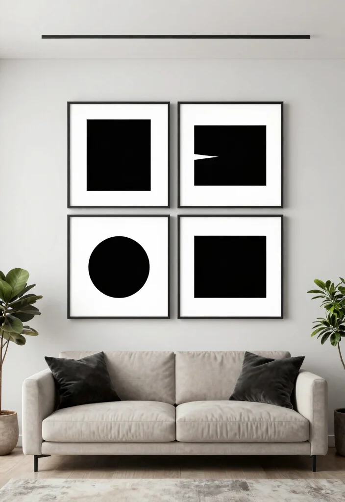18 Blank Wall Ideas for a Stunning Living Room 14 18 Blank Wall Ideas for a Stunning Living Room - 13. Minimalist Black and White Art 1