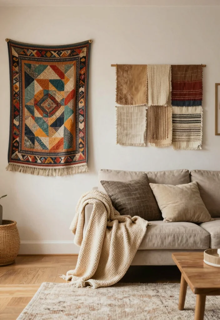 18 Blank Wall Ideas for a Stunning Living Room 15 18 Blank Wall Ideas for a Stunning Living Room - 14. Layered Textiles for a Cozy Feel 1