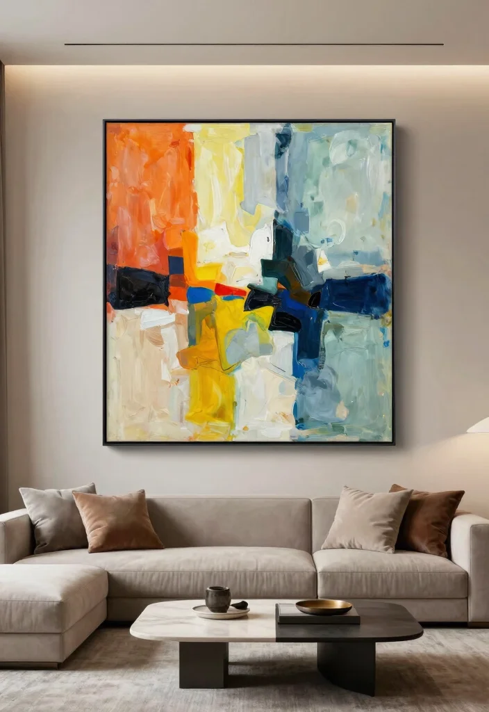 18 Blank Wall Ideas for a Stunning Living Room 3 18 Blank Wall Ideas for a Stunning Living Room - 2. Oversized Abstract Art Pieces 1