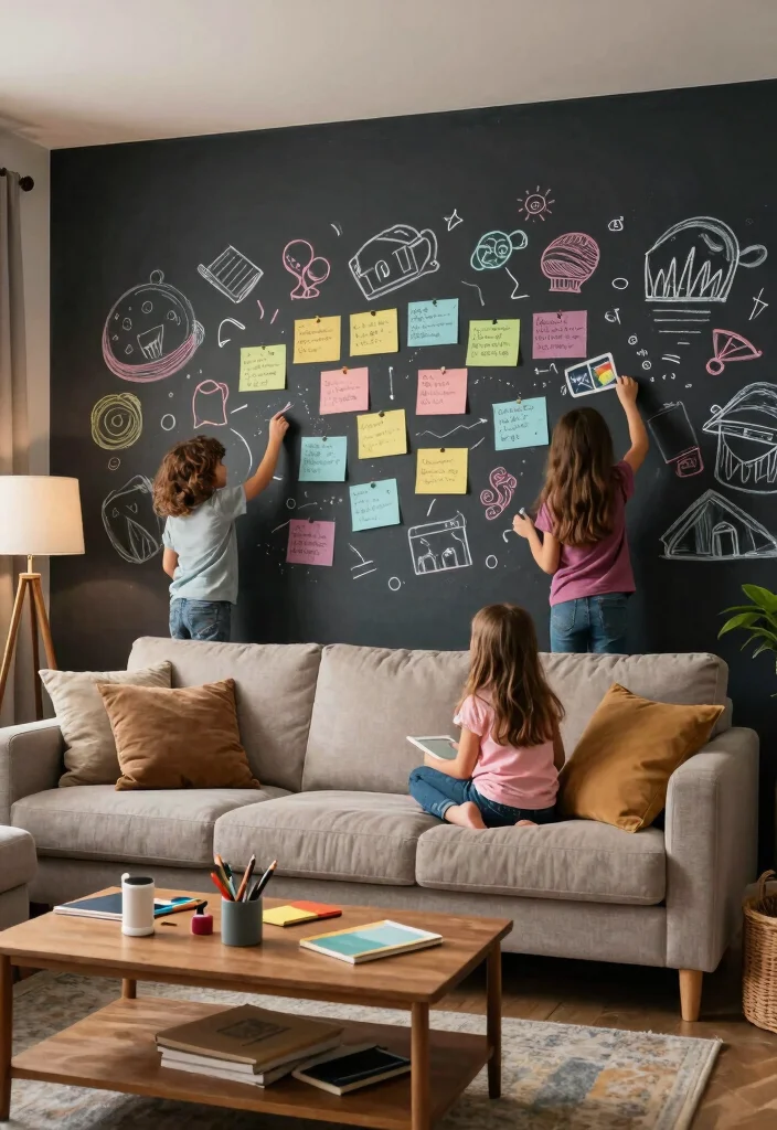 18 Blank Wall Ideas for a Stunning Living Room 10 18 Blank Wall Ideas for a Stunning Living Room - 9. Chalkboard Wall for Notes and Art 1