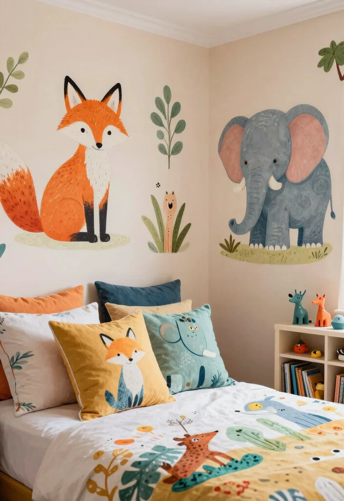 18 Trippy Wall Paintings Bedroom Ideas for Bold Artistic Vibes - 5. Whimsical Animal Art 1