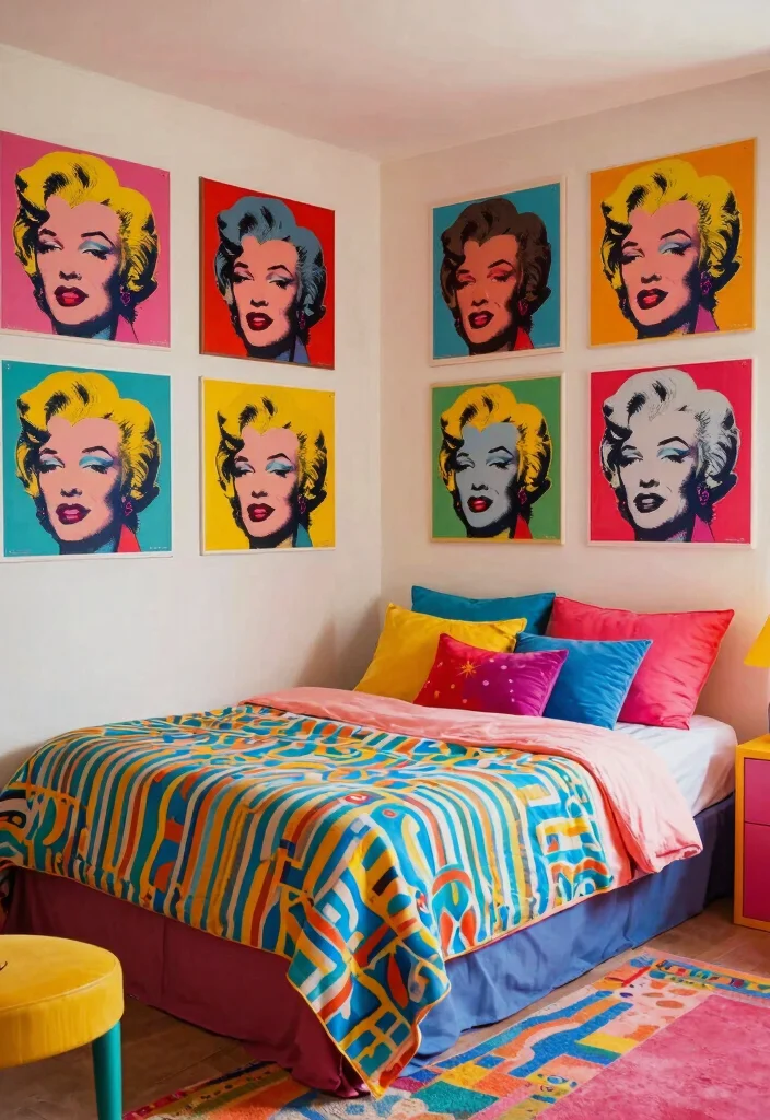 18 Trippy Wall Paintings Bedroom Ideas for Bold Artistic Vibes - 8. Retro Pop Art 1