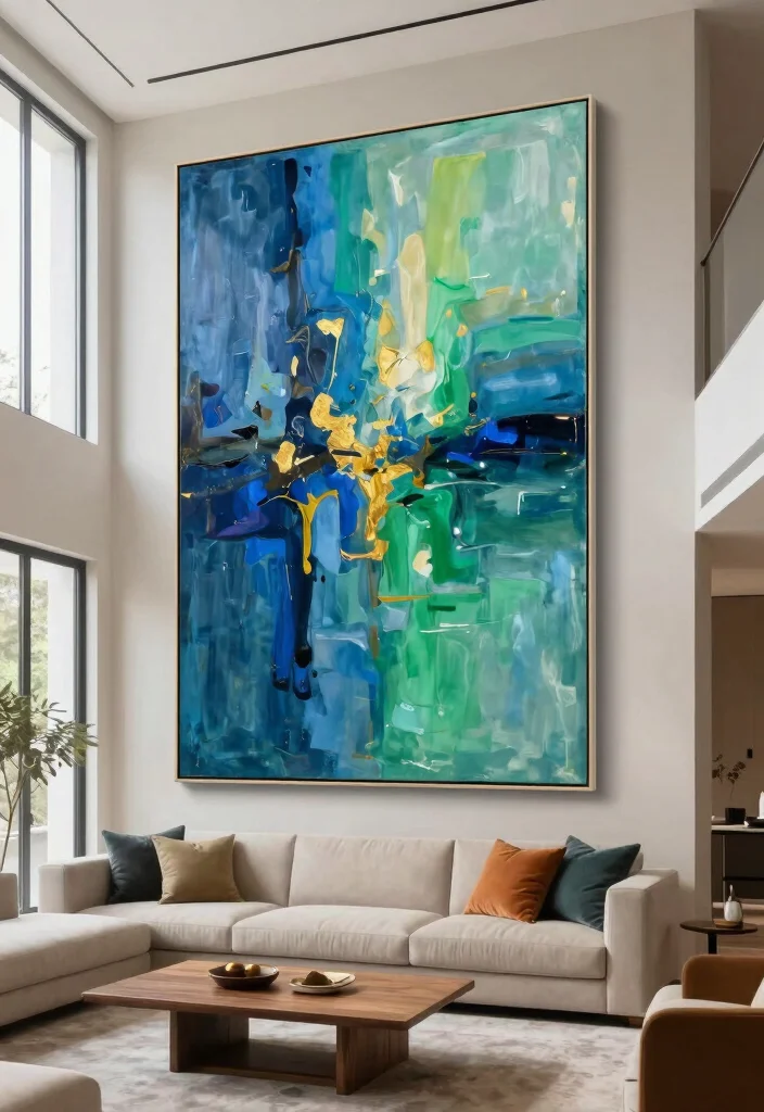18 Two Story Living Room Wall Decor Ideas for Grand Scale Impact 2 18 Two Story Living Room Wall Decor Ideas for Grand Scale Impact - 1. Oversized Abstract Art Pieces 1