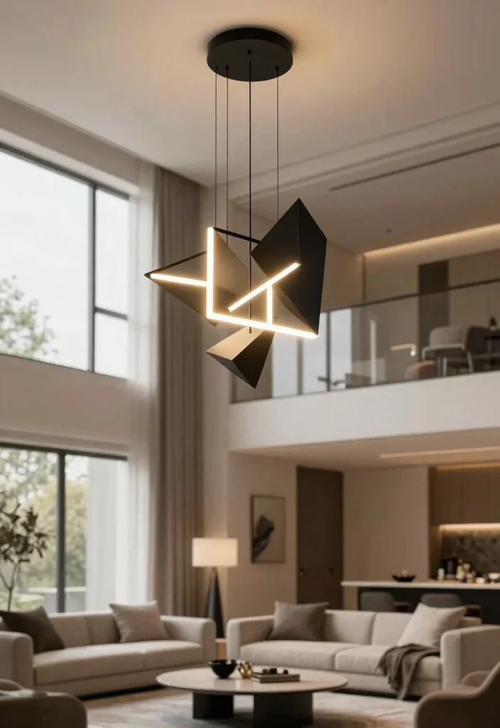 18 Two Story Living Room Wall Decor Ideas for Grand Scale Impact 11 18 Two Story Living Room Wall Decor Ideas for Grand Scale Impact - 10. Artistic Lighting Fixtures 1